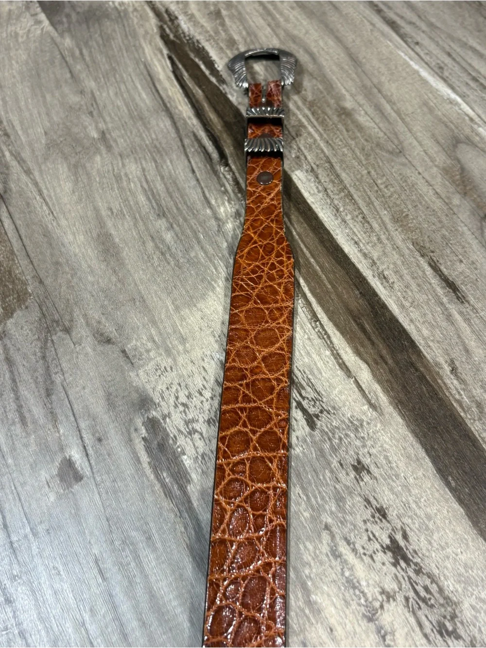 James Reid, Ltd. Alligator Men’s SZ 38 Western Belt 925 Sterling Silver Buckle